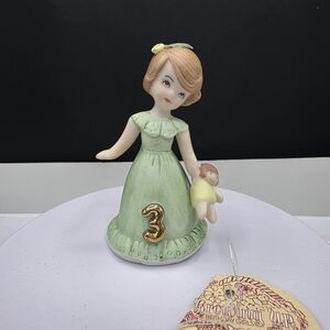 VTG 1981 Enesco Growing Up Birthday Girl Porcelain Age 3 Brunette figure E-9527